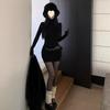 Vestido Negro de Cuello Alto Medio para Mujer en Primavera y Otoño, Pura Pasión, Falda Corta Sexy que Cubre el Trasero para Madres, Falda Base Moldeadora del Cuerpo