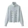 Cardigan de punto vintage con botones y doble cremallera, chaqueta suéter de cuello alto estilo perezoso de corte holgado con cuello alto en stock