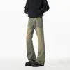Calça jeans flare lavada estilo americano azul gelo para homens, calça reta versátil de alta costura para primavera, calça comprida da moda para adolescentes