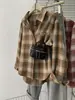 Jaqueta Camisa Xadrez Vermelho Retrô Americana para Mulheres no Outono e Inverno Camisa Espessa Escovada de Manga Longa Top Casual Preguiçoso