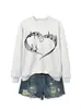 Amazon eBay Tienda Independiente Informal Cómoda de Moda para Mujer Sudadera de Manga Larga con Cuello Redondo con Nota Musical y Corazón para Comercio Exterior