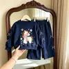 Conjunto Feminino com Laço Estilo Coreano Moda Primavera e Outono Nova Moletom de Manga Longa com Desenho Calça de Perna Larga Conjunto de Duas Peças Tendência