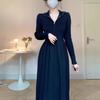 Novo Estilo Outono e Inverno Elegante Vestido Interno com Zíper para Mulheres, Cintura Marcada e Emagrecimento Vestido Suéter de Comprimento Médio Acima do Joelho Corte Evasê