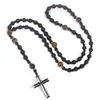 Collar Retro Religioso Personalizado No Magnético Transfronterizo Europeo y Americano Colgante de Piedra Natural con Cuentas Hecho a Mano Rosario