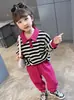 Roupas Infantis Roupa Masculina e Feminina Roupas de Outono Roupa Infantil Manga Longa Gola Polo Calça Casual Conjunto de Duas Peças