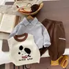 Conjunto de primavera para meninos 2026 novo estilo colete suéter de cachorrinho camisa xadrez calça lanterna conjunto de três peças para meninos