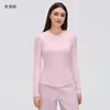 Camiseta Henley Versátil Casual de Otoño Modal Amigable con la Piel Top Deportivo Fitness Yoga Camiseta de Manga Larga para Mujer D25146