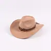Chapéu de Jazz Tibetano para Homens e Mulheres Cinto de Couro Cabeça de Vaca da Pradaria Ocidental Fedora de Aba Larga Chapéu Macio de Camurça Jeans