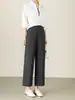 Elegantes Pantalones Rectos de Nueve Puntos para Mujer, Primavera y Otoño, Estilo Coreano Adelgazantes Casuales Negros, Pantalones de Lana de Acetato