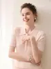 26 Estilos Hilo Yangzi Finamente Retorcido 100% Lana Manga Corta Mujer Cuello POLO Trenzado Suéter Camiseta de Punto Media Manga