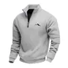 Moletom Masculino Plus Size Europeu e Americano Outono e Inverno com Fleece Meio Zíper Solto Gola Alta Pulôver Cor Sólida Moletom de Fleece
