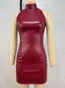 Ropa Europea y Americana Transfronteriza Moda 2024 Ajustado Exportación Vestido Otoño e Invierno Piel Sintética Minifalda Nightclub Color Sólido