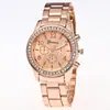 Moda de Venta Caliente Transfronteriza Diamantes Incrustados Tres Ojos Digital Acero Inoxidable Banda Elegante Reloj de Dama Reloj de Cuarzo para Mujer Venta al por Mayor