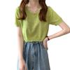 Camiseta de Manga Corta con Cuello Redondo Nueva Transfronteriza para Personas Sexys en Verano, Top Corto de Punto, Camiseta de Capa Interior Moderna y que Reduce la Edad