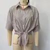 Comercio Exterior Ropa de Mujer Transfronteriza Verano Nueva Moda Estilo Europeo y Americano Sencillo Versátil Camisa Top de Manga Corta Adornado