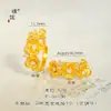 Anillo de Flor de Oro Pequeña Cepillada con Diamantes, Color Fuerte que Conserva el Color, Oro Brillante de 24K, Anillo para Dedo Índice con Flores para Mujeres