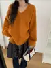 Suéter de manga lanterna estilo coreano para mulheres, pulôver, nova coleção primavera e outono, solto, macio, suave, top de tricô versátil para mulheres