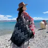 Bufanda Gruesa Cálida Bohemia Grande para Mujer, Bufanda Étnica de Viaje Xizang Qinghai con Capa Dividida