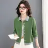 2026 Suéter de Nuevo Estilo Primavera y Otoño Bloque de Color Solapa Cardigan Tejido Corto Versátil Chaqueta Suéter Superior Moderno
