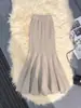 Saia midi de tricô branca estilo sereia feminina outono e inverno justa estilo saia passo de lótus para saia longa petite