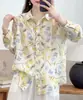 Camisa de Lino Floral Color Macarrón Estilo Nuevo Primavera y Otoño, Blusa Delgada Estampada Holgada y Versátil para Mujer, Al por Mayor