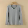 Roupas de algodão femininas para outono, suéter de algodão fino para usar por baixo, suéter térmico de manga longa para outono e inverno, blusa térmica de gola redonda