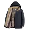 Chaqueta de Algodón Gruesa con Forro de Felpa para Hombre 2026 Invierno, Cálida con Capucha Desmontable, Abrigo de Algodón Casual de Negocios para Padres de Mediana Edad, En Stock