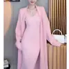 Conjunto de Dos Piezas de Punto Holgado de Longitud Media + Vestido Largo con Tirantes, Nuevo Estilo Primavera 2026 Transfronterizo