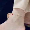Tobillera de Acero de Titanio con Perlas Doradas Simple de Venta Caliente Transfronteriza Sin Decoloración para Mujer, Tobillera de Verano de Lujo Ligero con Sentido de Alta Gama, Sonrisa, Diamante Individual para Mujer
