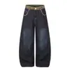 Jeans unisex de pierna curva con estampado de leopardo lavado retro americano, bordados de letras, corte holgado, pierna ancha, pantalones largos, 2026