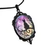 Colgante de Gato Noche Estrellada de Color Otoñal de Resina de Comercio Exterior, Joyería Única de Vidrio Pintada a Mano, Regalo de Halloween