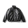 BUILTTOLAST Chaqueta de Invierno para Hombre con Plumón de Pato Blanco Chaqueta Gruesa de Plumón Abrigo de Motociclista de Cuero PU YRF10