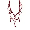 Colar de Miçangas com Franja de Cristal Vermelho Europeu e Americano Transfronteiriço Design de Nicho com Sensação de Alto Nível Colar Multicamadas Y2K Doce e Cool