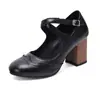 Zapatos de tacón alto gruesos estilo nuevo Primavera 2026 Talla 40-50 Talla Grande Amazon Zapatos con Correa de Hebilla y Diseño en Relieve Zapatos de Tacón Bajo