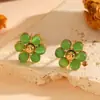 Versátil Flor Colorida Aço Inoxidável Joias Luxo Leve Alto Padrão Olho de Gato Conjunto de Colar Pulseira Brincos Anel