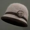 Sombreros para mujeres de mediana edad y mayores, otoño e invierno, para madres, forrados de polar, cálidos, sombreros de lana tejidos, para señoras mayores, de pelo de conejo, de ala ancha, sombreros de algodón