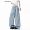 Calça de perna larga listrada vertical estilo urbano preguiçoso japonês feminina masculina primavera verão fina respirável com caimento calça esportiva de perna reta