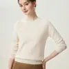 Suéter de cachemira 100% pura estilo francés suave Bai Cai Rong para mujer, cuello redondo, tejido de ochos, color liso, suéter holgado