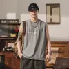 Regata esportiva masculina de seda gelada para o verão, camiseta sem mangas estampada da moda estilo japonês, colete solto e de secagem rápida
