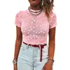 Camiseta de Mujer Talla Europea de Moda con Estampado de Corazón de San Valentín de Amazon, Cuello Semi-Alto, Mangas Tres Cuartos, Top de Vestir para Mujer