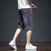 Shorts de mezclilla delgados y holgados de verano para hombre, estilo coreano, modernos, cropped, rotos, casuales, de marca, de largo medio