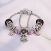 Pulsera de aleación púrpura Panjia transfronteriza con agujero grande para abalorios, atrapasueños DIY, pulsera de abalorios con colgante de copo de nieve