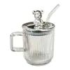 Taza de Agua de Lujo Ligero Verano para Mujer con Sentido de Alta Gama Taza de Vidrio Taza de Café para el Hogar Taza con Tubo de Succión con Tapa Taza de Pareja para Niños