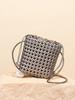 Bolsa de Hombro tipo Cubo con Cordón para Mujer, Tejido Hueco, Nudo de Molino, Personalidad Única, Estilo Vacacional, Casual, Versátil