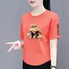 Camiseta de manga corta de marca para mujer, sobrestock de comercio exterior transfronterizo, corte holgado, talla grande, adelgazante, top que disimula la barriga, camisa moderna y elegante