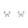 Pendientes de Plata S925 con Aguja, Estilo Hada Súper, Mariposa Hueca con Circonita, Pendientes Pequeños Estilo Chanel, Suministro de Puesto de Joyería Pequeña de Yiwu