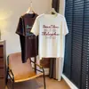 Camiseta de Manga Corta para Mujer con Tela de Polar Acanalado Engrosado Cepillado, Bordado de Letras 3D, Top Casual Versátil, Nuevo para Principios de Primavera 2026