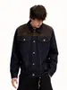 Atacado do fabricante jaqueta jeans patchwork estilo americano com gola dobrável para homens, estilo workwear vintage de primavera e outono, peça externa solta e versátil