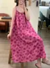 Vestido Largo Casual con Estampado Digital de Flores Estilo Verano Resort Adelgazante con Tirantes Finos para Mujer