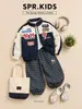 Parche Adhesivo para Niños Traje de Motociclista 2026 Nuevo Estilo Coreano Chaqueta Guapa Infantil para Bebés y Niños Pequeños Pantalones Deportivos Rayados
